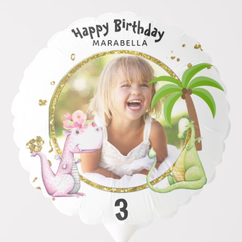  PHOTO Happy Birthday GIRL Dinosaurs Balloon