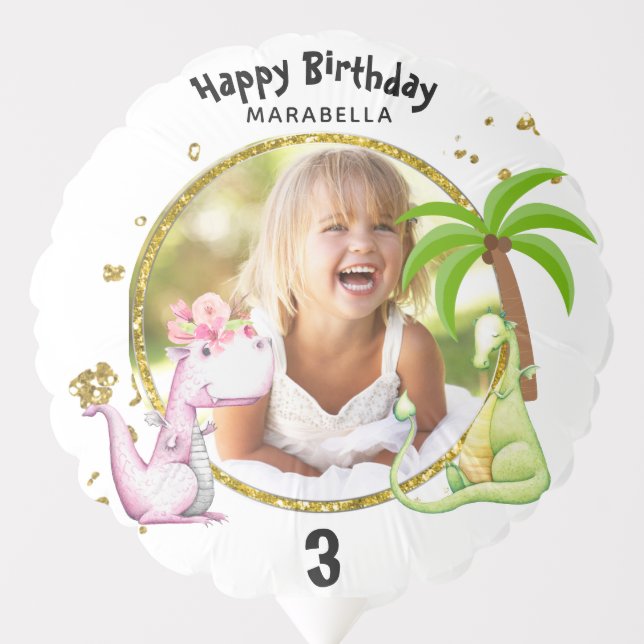 *~* PHOTO Happy Birthday GIRL Dinosaurs Balloon (Front)