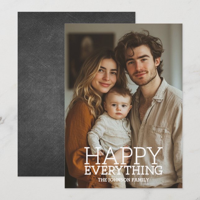 Photo - Happy Everything Greeting - chalkboard Holiday Card (Front/Back)