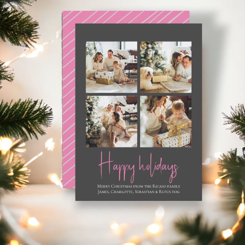 Photo Happy Holidays Christmas template Grey Pink