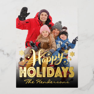 Photo Happy Holidays Gold Foil Holiday Postcard