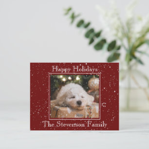 Photo Happy Holidays Snow Overlay Budget Red Holiday Postcard