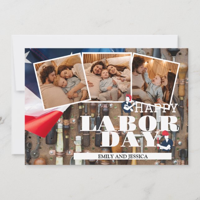 Photo Happy Labor Day patriotic USA flag Thank You Card (Front)