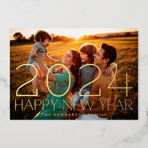 PHOTO HAPPY NEW YEAR 2024 GOLD FIREWORKS FOIL HOLIDAY CARD