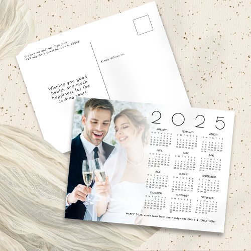 Photo Happy New Year 2025 Calendar Newlyweds Holiday Postcard