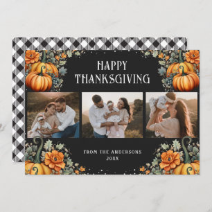 Photo Happy Thanksgiving Card Pumpkins Floral