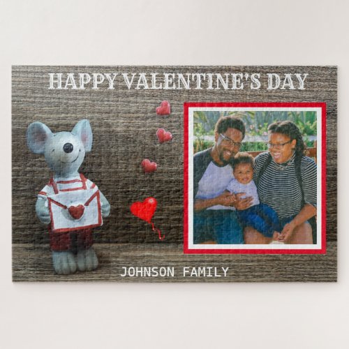 Photo Happy Valentines Day Red Heart Rustic Wood Jigsaw Puzzle