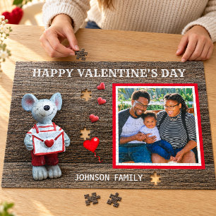 Photo Happy Valentine's Day Red Heart Rustic Wood Jigsaw Puzzle