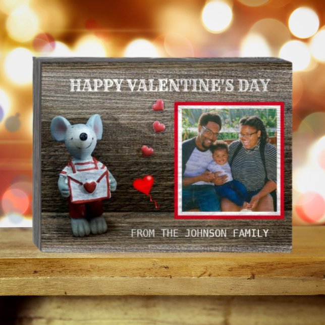 Photo Happy Valentine's Day Red Heart Rustic Wood Wooden Box Sign (Creator Uploaded)
