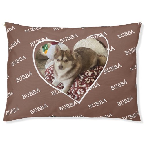 Photo Heart Brown White Dog Name  Pet Bed
