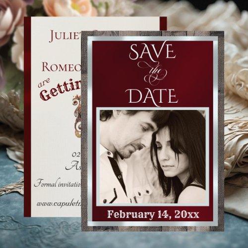 Photo &amp; Heart - Burgundy Save The Date