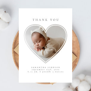 Photo Heart Elegant Minimalist Baby Shower Thank You Card