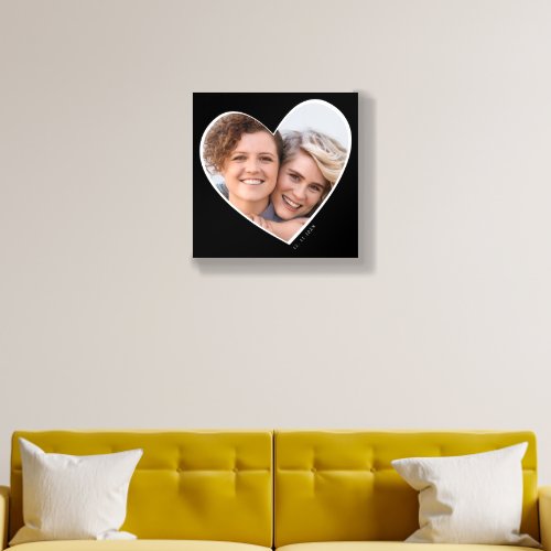 PHOTO HEART FRAME modern engagement black Acrylic Photo Tile