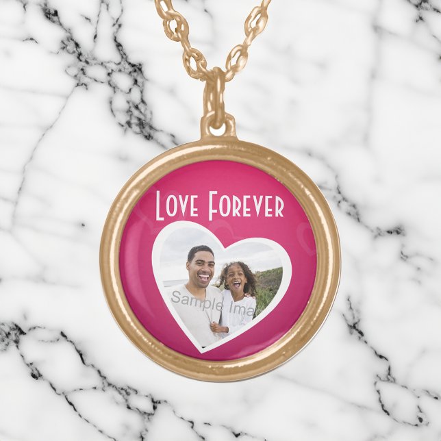 Photo Heart Frame Personalized Pink/White Gold Plated Necklace (photo valentines necklace)