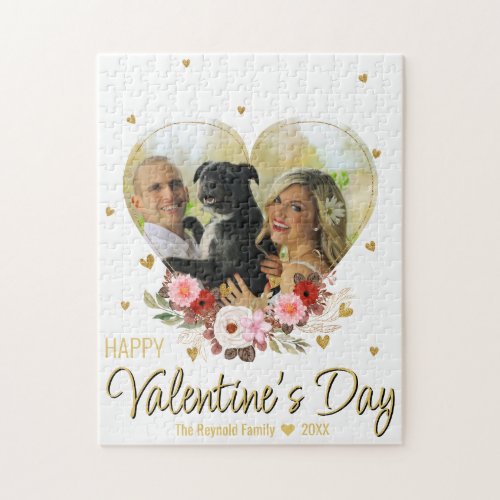 Photo Heart Gold Glitter Hearts Valentines Day Jigsaw Puzzle