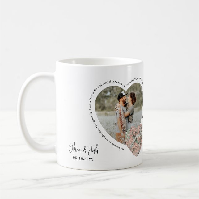Photo heart location map personalized engagement coffee mug (Left)