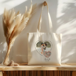 Photo heart location map personalized engagement tote bag