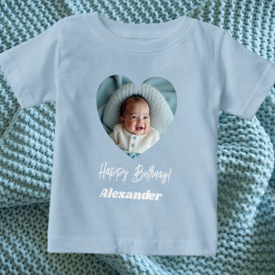 Photo heart name birthday blue boy baby T-Shirt