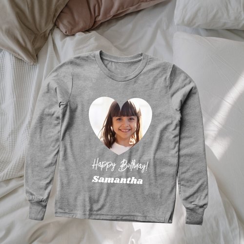Photo heart name birthday girl gray Tri-Blend shirts