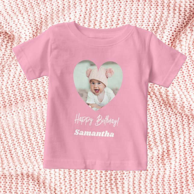 Photo heart name birthday girl pink baby T-Shirt (Creator Uploaded)