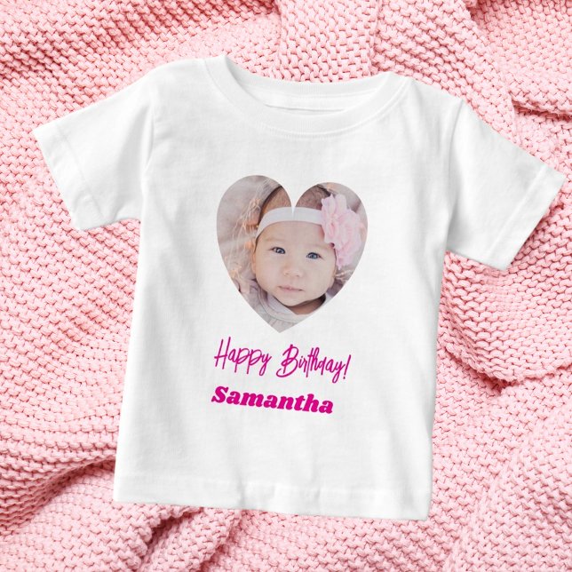 Photo heart name birthday girl pink baby T-Shirt (Creator Uploaded)