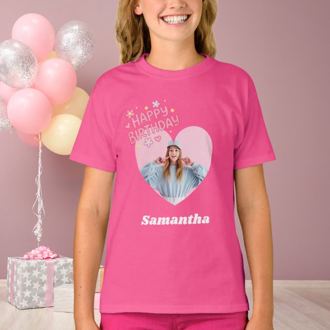 Photo heart name birthday girl pink T-Shirt (Creator Uploaded)