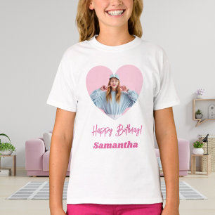 Photo heart name birthday girl pink T-Shirt
