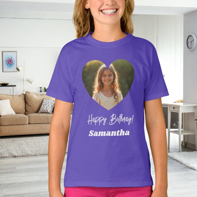 Photo heart name birthday girl purple T-Shirt (Creator Uploaded)