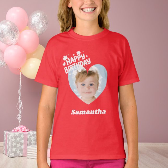 Photo heart name birthday girl red T-Shirt (Creator Uploaded)