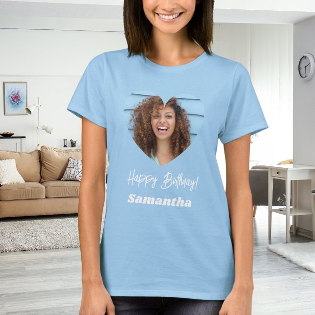 Photo heart name birthday woman blue T-Shirt (Creator Uploaded)