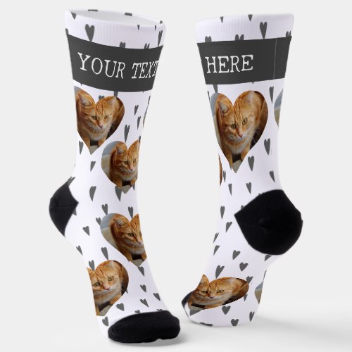 Photo Heart Pet Cat Dog Personalized   Socks