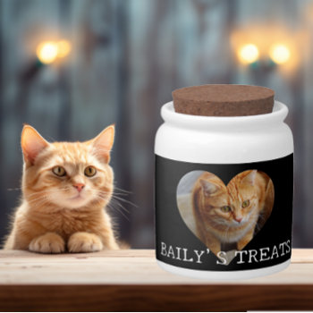 Photo Heart Pet Cat Dog Personalized  Treat Candy Jar by ColorFlowCreations at Zazzle