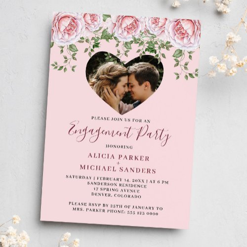 Photo heart pink Valentine engagement party Invitation