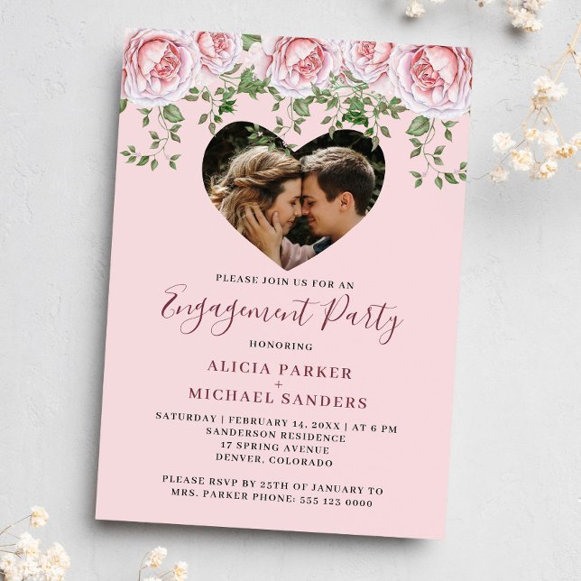 Photo heart pink Valentine engagement party Invitation (Creator Uploaded)