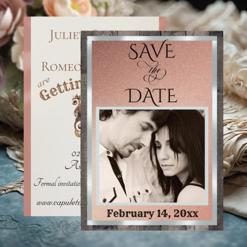 Photo &amp; Heart - Rose Gold Save The Date