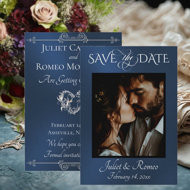 Photo & Heart Save the Date on Blue (Creator Uploaded)