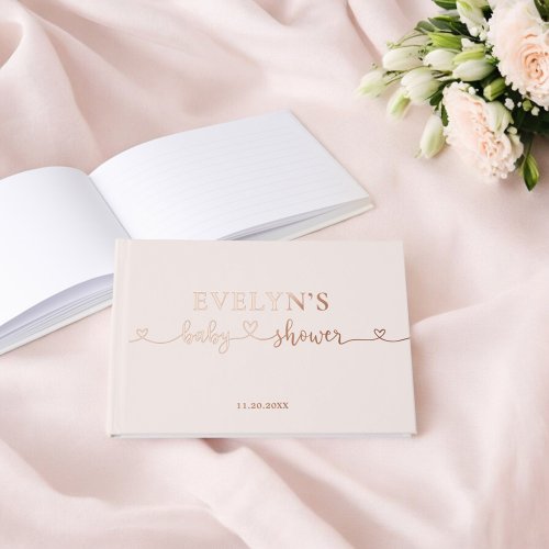 Photo Heart Script Baby Shower Blush Pink Foil Guest Book