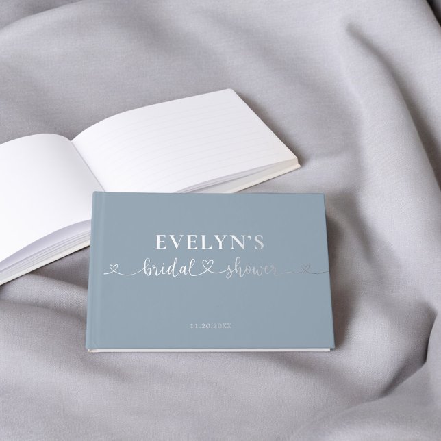 Photo Heart Script Bridal Shower Blue Foil Guest Book (Creator Uploaded)