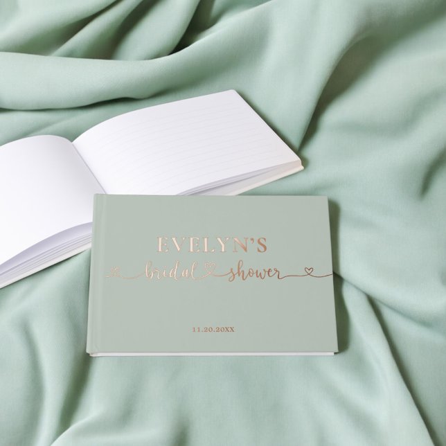 Photo Heart Script Bridal Shower Sage Green Foil Guest Book (Creator Uploaded)