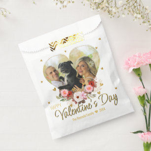 Photo Heart Valentine's Day Gold Glitter Hearts Favor Bag