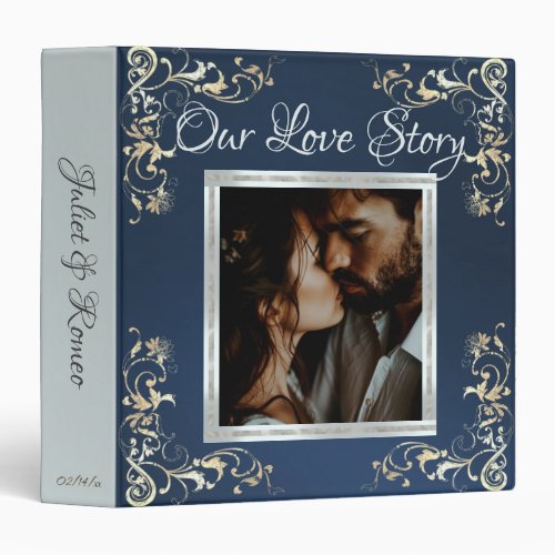 Photo &amp; Heart Wedding Album - Blue 3 Ring Binder