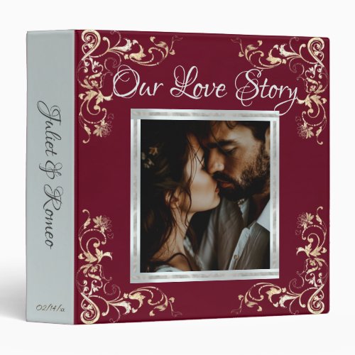 Photo &amp; Heart Wedding Album - Burgundy 3 Ring Binder