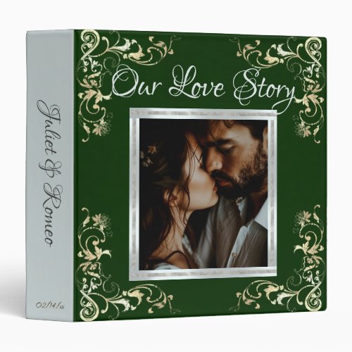 Photo &amp; Heart Wedding Album - Emerald 3 Ring Binder