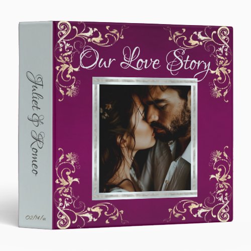 Photo &amp; Heart Wedding Album - Plum 3 Ring Binder