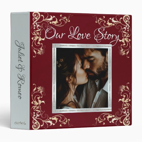 Photo &amp; Heart Wedding Album - Red 3 Ring Binder