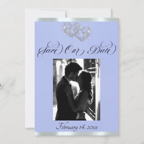 Photo, Hearts & Ribbon - Blue/Silver Save The Date