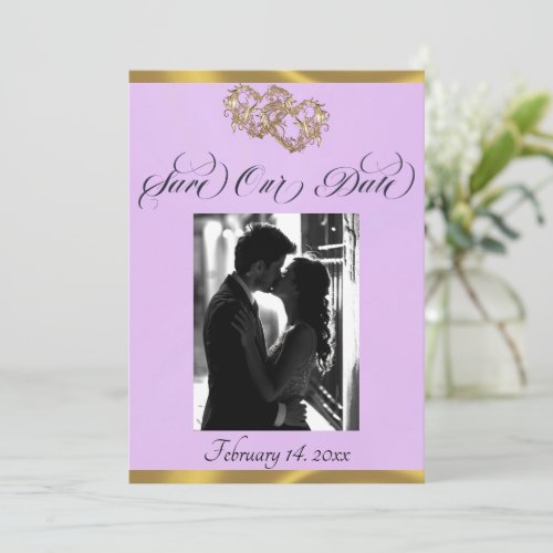 Photo, Hearts & Ribbon - Lavender/Gold Save The Date
