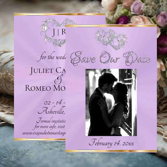 Photo, Hearts & Ribbon - Lavender/Silver Save The Date (Creator Uploaded)