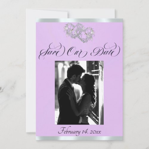 Photo, Hearts & Ribbon - Lavender/Silver Save The Date