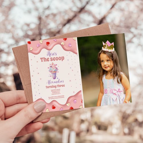 Photo Heres the Scoop Unicorn Ice Cream Birthday  Invitation